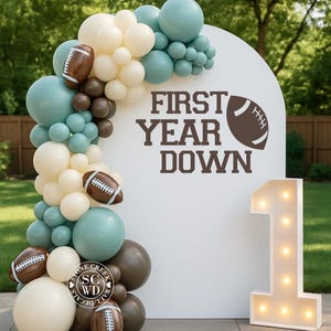 First Year Down Vinyl | Football Theme Backdrop Display for Kids Sports Birthday Party or Football-Themed Celebration (Decal Only)