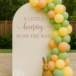 A Little Bunny Is On The Way Baby Shower Decal | Bunny Baby Shower Backdrop Vinyl Sticker | Spring or Easter Baby Party Decor (Decal Only)