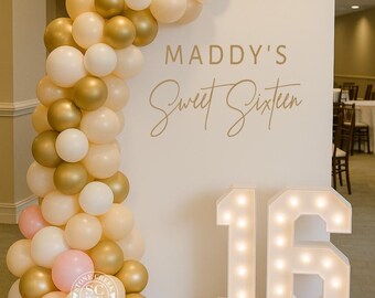 Sweet Sixteen Vinyl | Personalized Name Backdrop Display for 16th Birthday Celebration or Party Wall Decoration (Decal Only)