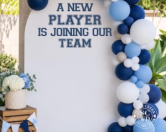 A New Player Is Joining Our Team Baby Shower Backdrop Decal | Sports Baby Shower Vinyl Sign | Boy Baby Shower Decor (Decal Only)