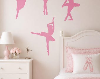 Ballerina Wall Decals Set | Set of 4 Ballet Dancer Silhouette Wall Stickers | Girls Bedroom Dance Studio Decor | Ballet Nursery
