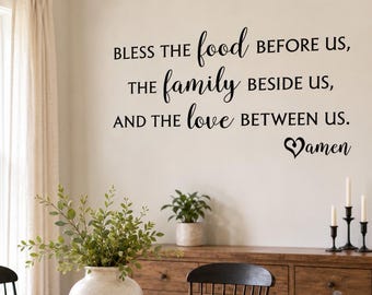 Bless the Food Before Us Wall Decal | Dining Room Prayer Wall Decor | Family Blessing Vinyl Lettering | Kitchen Faith Quote Decal