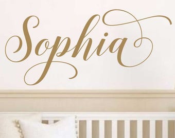 Girls Nursery Decal  Name Wall Decal Personalized Name Decor Rustic Cottage Style Name Decal Girls Bedroom Decor Gold Name Lettering N053