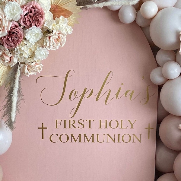 First Holy Communion Wall Decal for Balloon Arch | Personalized First Communion Decal with Cross | First Communion Baptism Party Decorations