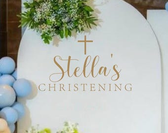 Christening Vinyl Decal | Personalized (Name)’s Christening Backdrop Sticker | Baptism Party Wall Decoration (Decal Only)
