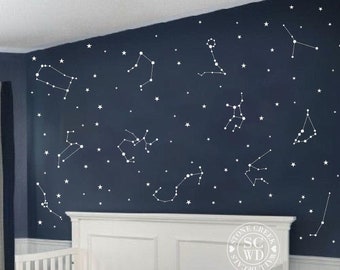 Constellations Decal, 200 Stars Wall Decal, Zodiac Wall Decal, Bedroom Wall Decal, Nursery Decal, Zodiac Decor, Stars Nursery Decal Decor