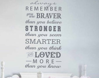 Always Remember you are Braver than you Believe Decal Winnie the Pooh Quote Nursery Vinyl Wall Decal Kid's Room Wall Decal Nursery Decor