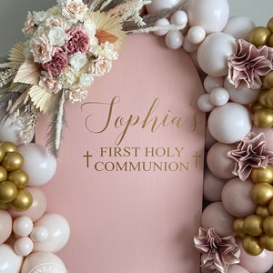 First Holy Communion Vinyl | Cross Backdrop Display for Religious Celebration, Baptism, Christening, or Faith-Based Event (Decal Only)