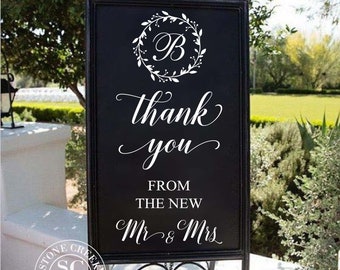 Wedding Decal - Thank you Wedding Decal - Thank you from the new Mr & Mrs Vinyl Decal - Wedding Chalkboard Decal DIY Lettering Rustic