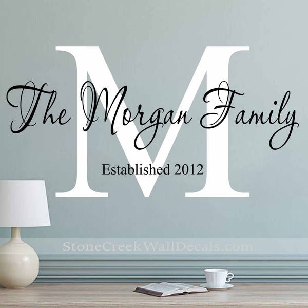 Personalized Wall Decal Family Name and Date Decal Vinyl Wall Decal Family Monogram Decal Custom Family Name Wall Decal Name Wall Sign N083