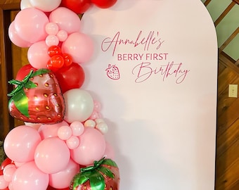 Berry First Birthday Decal Personalized Name | Strawberry Birthday Backdrop | Cake Smash Photo Wall | 1st Birthday Decor (Decal Only)