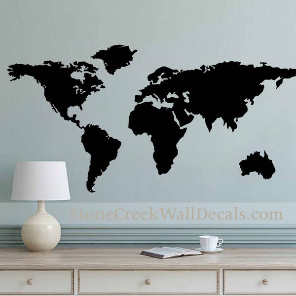 World Map Wall Decal Art Wall Decal Home Retail or Office Extra Large World Map Wall Decal World Map Wall Decal Continents Workspace Decal