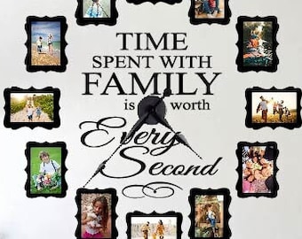 Clocks for Wall, Wall Clock, Time Spent with Family is worth every second, Large Wall Clock, Photo Wall Clock, Family Clock Kit Wall Decal