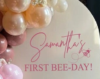 First Bee-Day Birthday Party Decal for Party Decorations and Decor. Personalized Age and Name Birthday Decal for Party Decor and Decorations
