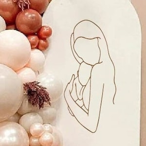 Mom and Baby Line Art Wall Decal | Baby Shower Wall Decal | Gender Reveal Party Decorations | Party Decor for Baby Shower Pregnant Mom