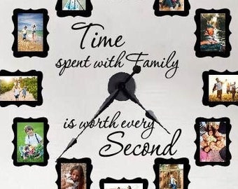 Time Spent with Family Clock Decal Large FAMILY PHOTO Wall Clock Decal Kit for 4x6 and 5x7 photos | Family Room Decor | Large Clock Wall Kit