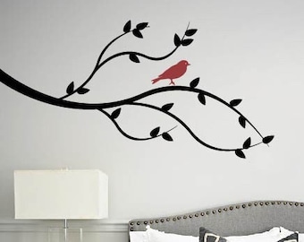 Tree Branches Wall Decal with Bird - Tree Decal Branch Wall Decal Tree Wall Art - Tree Branch Vinyl Wall Decal - Nature Wall Decal
