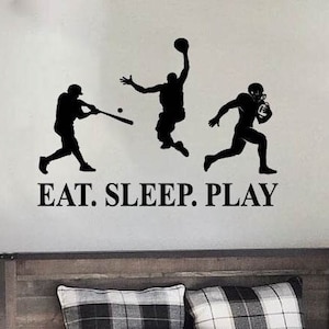 Eat Sleep Play Wall Decal | Basketball Football Baseball Decals | Sports Wall Decals | Wall Decals for Boys | Decals for Bedroom Walls