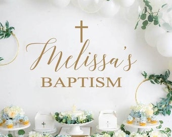 Baptism Wall Decal for Balloon Arch, Balloon Arch Decoration, Personalized Baptism Decal, Baptism Party Decorations, Baptism with Cross
