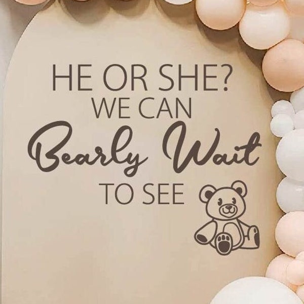 He or She Gender Reveal Baby Shower Wall Decal | Boy or Girl Gender Reveal Decorations for Baby Shower Party | Bearly Wait Baby Shower Decor