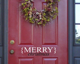 Merry Christmas Front Door Decal Christmas Door Decal Vinyl Decal Holiday Porch Curb Appeal Greeting Door Greeting Decal for Christmas