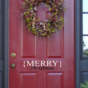 Merry Christmas Front Door Decal Christmas Door Decal Vinyl Decal Holiday Porch Curb Appeal Greeting Door Greeting Decal for Christmas image 1