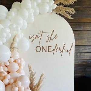 Isn’t She ONEderful Vinyl | Girl First Birthday Backdrop Display for One Year Party, Birthday Decor, or Custom Celebration Sign (Decal Only)