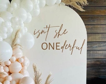 Isn’t She ONEderful Vinyl | Girl First Birthday Backdrop Display for One Year Party, Birthday Decor, or Custom Celebration Sign (Decal Only)