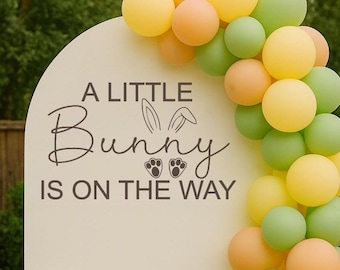 A Little Bunny Is On The Way Vinyl | Bunny Baby Shower Backdrop Display for Gender Reveal, Easter Spring  Baby Shower Sign (Decal Only)