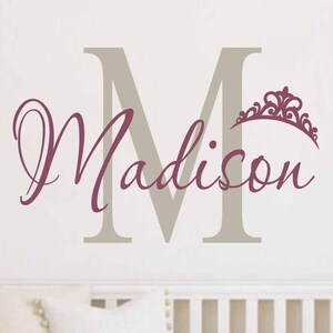 Custom Name Girls Wall Decal| Girls Nursery Wall Decals | Bedroom Decals for Girls | Princess Crown Wall Decals | Girls Bedroom Decor N085