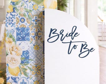 Bride to Be Bridal Shower Decal Mediterranean Bridal Shower Decor, Amalfi Coast Theme Party Sign Lemon Blue Bridal Shower Decal (Decal Only)