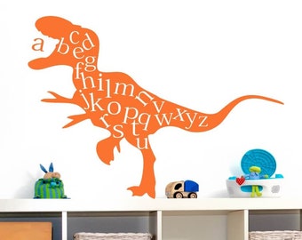 T Rex Wall Decals | Dino Wall Decals | Dinosaur Decals for Bedrooms | Alphabet Wall Decals | Playroom Wall Decal | Educational Wall Decals