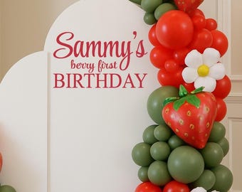 Berry First Birthday Backdrop Decal, Strawberry First Birthday Sign, Custom Name 1st Birthday Decor, Sweet One Party (Decal Only)