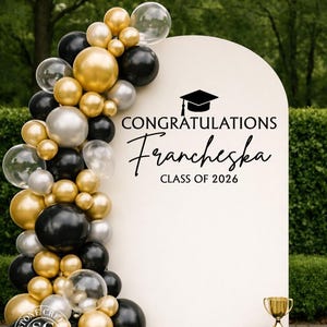 Graduation Backdrop Vinyl Decal Congratulations Name Class of Year with Cap | Personalized Graduation Party Sign Decor (Decal Only)