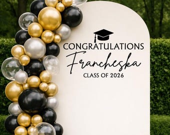 Graduation Backdrop Vinyl Decal Congratulations Name Class of Year with Cap | Personalized Graduation Party Sign Decor (Decal Only)