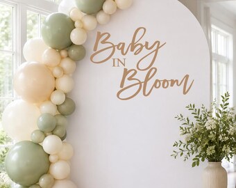 Baby in Bloom Backdrop Decal, Floral Baby Shower Decorations, Garden Baby Shower Decor, Flower Theme Vinyl Lettering (Decal Only)