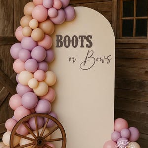 Boots or Bows Vinyl | Gender Reveal Baby Shower Backdrop Display for Western Theme Party Decor, Boy or Girl Celebration Sign (Decal Only)