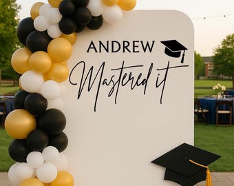 Custom Name Mastered It Graduation Decal | Personalized Grad Backdrop Sticker for Party, Photos & Balloon Arch Decor (Decal Only)