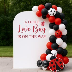 A Little Love Bug Is On the Way Vinyl Decal | Ladybug Baby Shower Backdrop Sticker for Spring or Garden Party Decor (Decal Only)