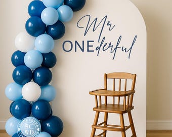 Mr ONEderful First Birthday Backdrop Decal | Mr Onederful 1st Birthday Vinyl Sign for Boy Birthday Party Decor (Decal Only)