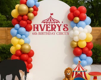Custom Name Circus Vinyl | Carnival or Big Top Backdrop Display for Birthday Party, Kids Celebration, or Circus Theme Event (Decal Only)