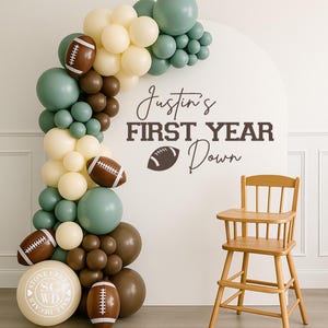 First Year Down Vinyl Decal | Custom Name and Age Football Birthday Backdrop Sticker for Tailgate Party & Photo Decor (Decal Only)