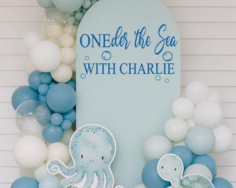 ONEder the Sea with Name Vinyl Decal | Under the Sea 1st Birthday Backdrop Sticker for Photo Wall & Party Decor (Decal Only)