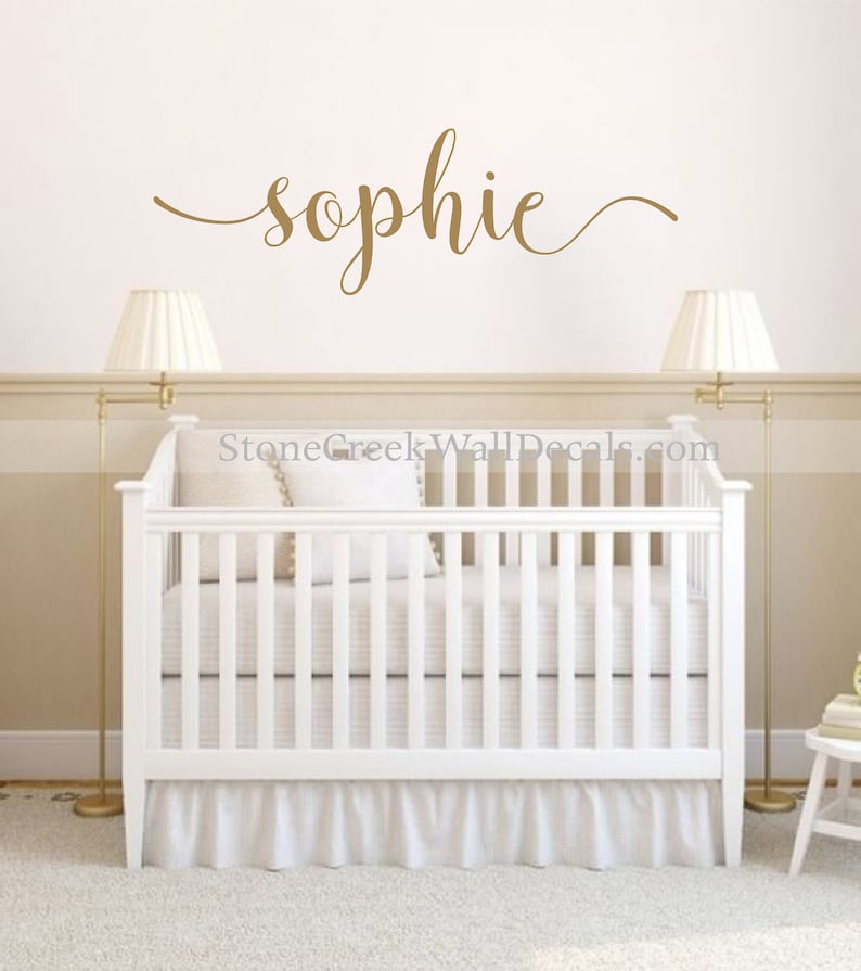 Name Wall Decal Girl Nursery Decal Personalized Name Decal Rustic Cottage Style Name Decal Girls Bedroom Decor Gold Name Decal N038 image 1