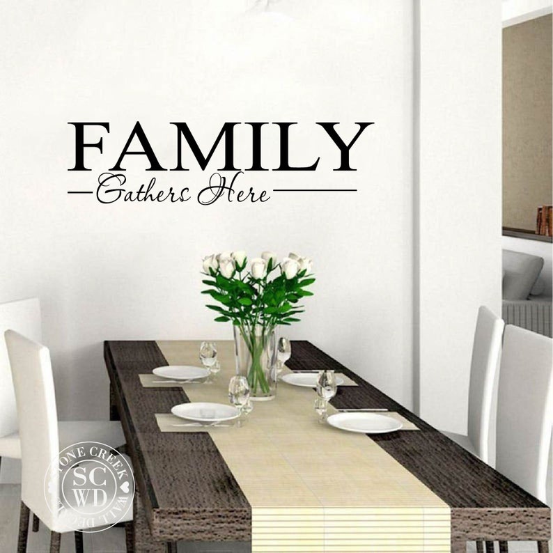 Family gathers here wall decal kitchen wall decal dining room Etsy