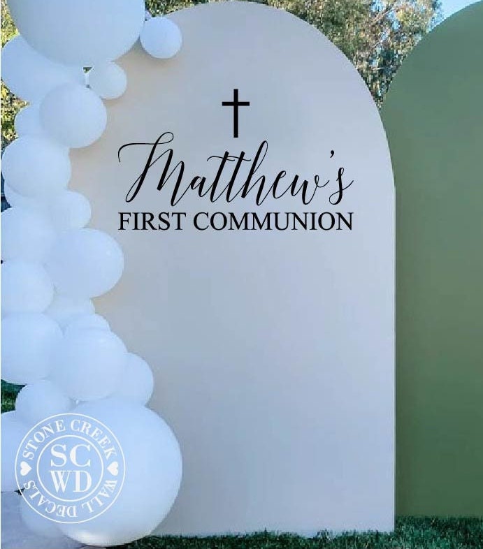 Décalcomanie murale de première communion pour arche de ballon, décalcomanie  de première communion personnalisée avec croix, décorations de fête de  première communion avec croix -  France