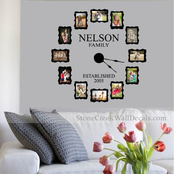 large family photo wall clock decal kit with working hands and | etsy