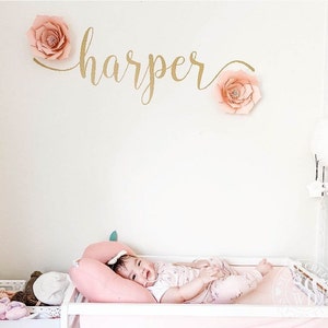 Name Wall Decal Girl Nursery Decal Personalized Name Decal Rustic Cottage Style Name Decal Girls Bedroom Decor Gold Name Decal N038 zdjęcie 4