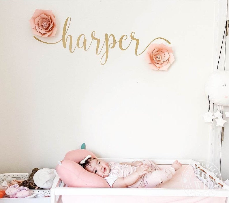 Name Wall Decal Girl Nursery Decal Personalized Name Decal Rustic Cottage Style Name Decal Girls Bedroom Decor Gold Name Decal N038 image 4