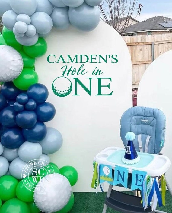 Hole in One Vinyl 1st Birthday Golf Themed Decal | Birthday Backdrop Display for Par-Tee Kids Golf Birthday Party Celebration (Decal Only)